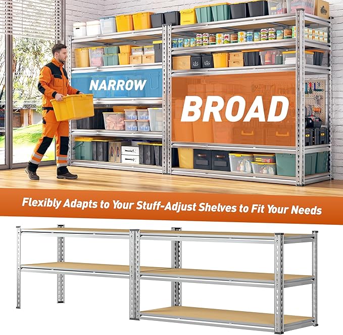 Galvanized Garage Shelving Load 3050LBS, 5-Tier Storage Shelves, Adjustable Garage Storage Shelves, Industrial Shelving, Metal Shelf for Basement, Warehouse, Kitchen, 48" W x 71.9" H x 17.9" D