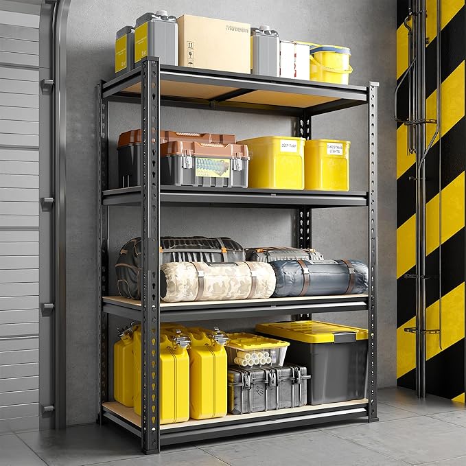 48" H Storage Shelves 31.5" W Garage Shelving Adjustable 1600LBS Metal Shelving Heavy Duty 4 Tier Garage Shelves for Pantry Kitchen Closet Basement Warehouse