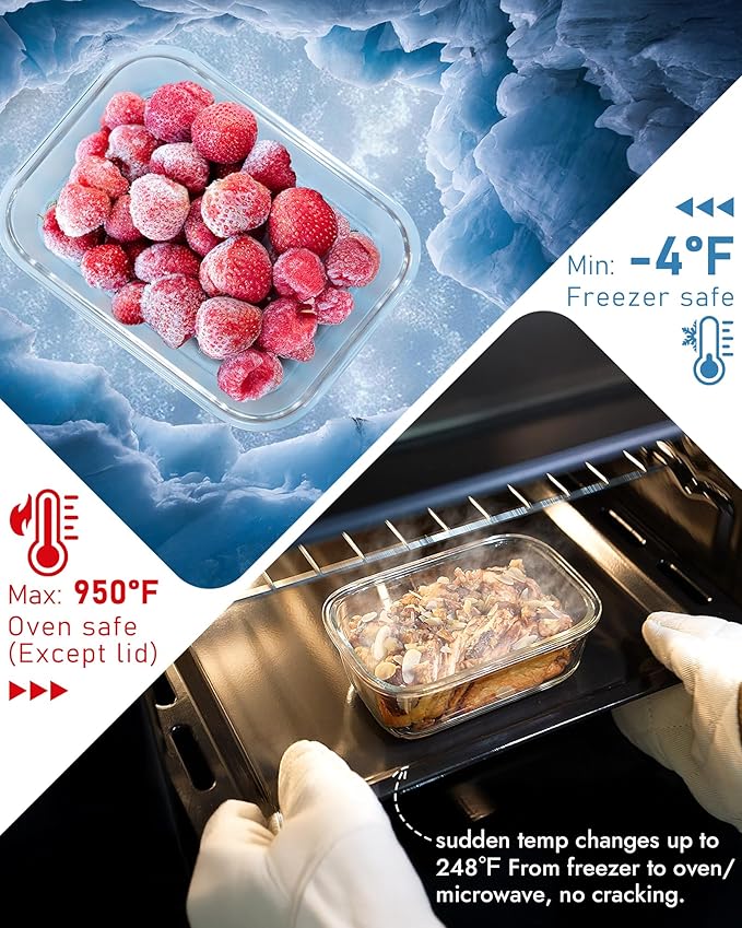 BOROHOUSE 12-Pack Glass Containers with Tempered Lids – Borosilicate, Oven-Safe(-4°F~950°F), Airtight, BPA-Free, Multi-Size for Meal Prep, Dishwasher Safe (Pink)