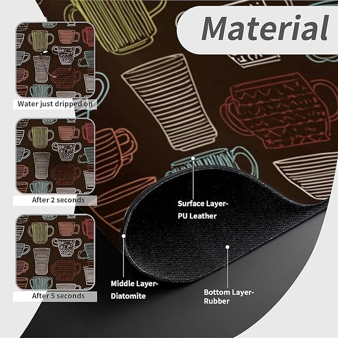 Kitchen Sink Splash Guard，coffee cup Faucet Mat Sink Gadgets-Super Absorbent Fast Drying Mat Drip Catcher for Kitchen, Bathroom,Sink Mat, Dish Drying Mat, Bathroom(15" X 5.5" )