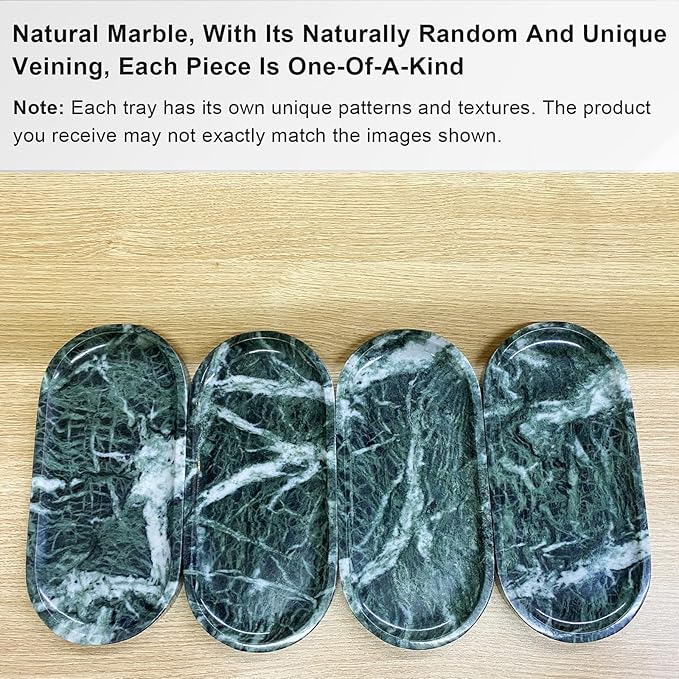 SWRONP Marble Tray for Kitchen Counter,Stone Tray for Bathroom Countertop,Dresser Vanity Decor Tray,Storage Trays for Perfumes,Candles,Jewelry (Dark Green)