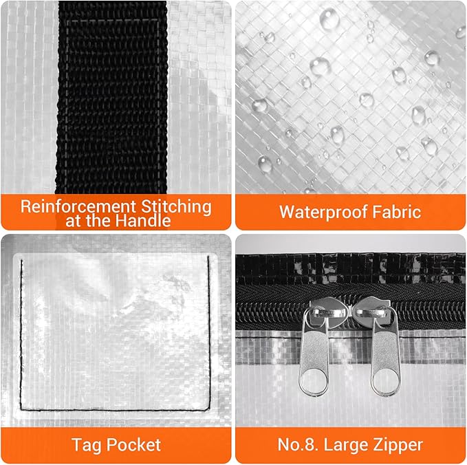 BlissTotes 4-Pack Heavy Duty Extra Large Clear Moving Bags, 125L, Reinforced Handles & Tag Pocket