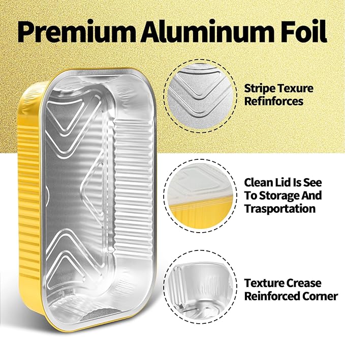 15 Pack 9x13 Gold Aluminum Foil Pans with Lids Heavy Duty, 13"×9"×2.4" Foil Food Containers with Lids, Disposable Tin Foil Pans for Baking, Meal Prep, Freezer, Heating and Takeout