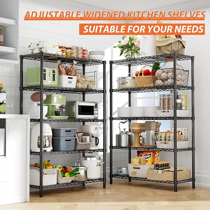 Storage Shelves Heavy Duty, 4 PCS 36" L x 14" W x 72" H Garage Wire Shelving Unit Loads 1750LBS, 5-Tier Adjustable Metal Industrial Utility Shelf Rack for Kitchen, Laundry Room, Warehouse, Basement