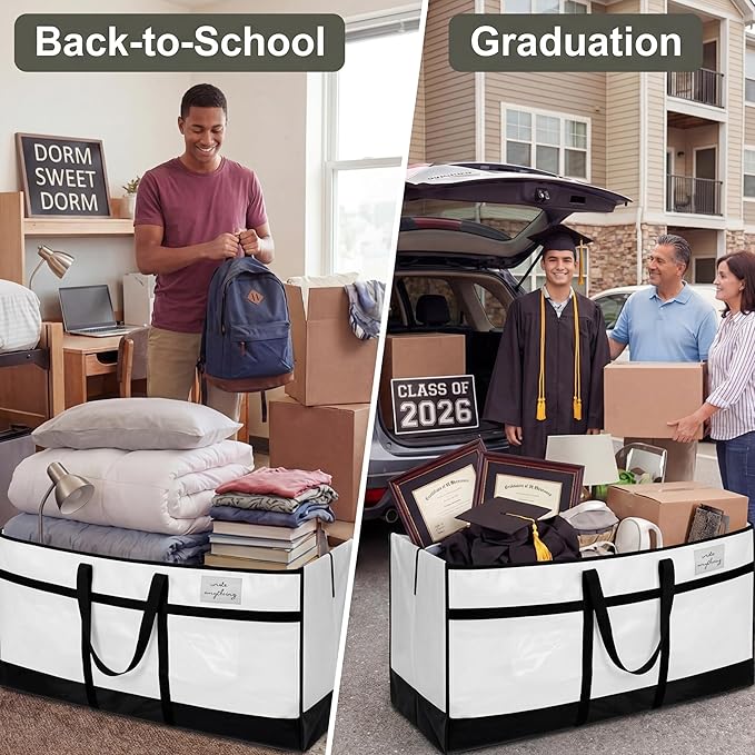 4 Pcs 66 Gallon Extra Large Moving Bags Heavy Duty Storage Bag with Strong Zipper Handle Foldable XXL Jumbo Storage Tote Packing Moving Box for College Dorm Travel Cloth Duffle(Black and White)
