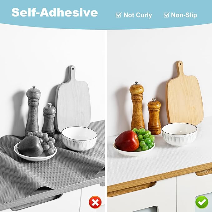 Self-Adhesive White Cabinet Shelf Liner: Peel and Stick Non-Slip Contact Paper 17.7" W x 290" L - Waterproof Easy to Cut Drawer Liners for Pantry Cupboard