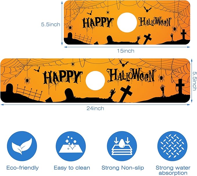 Halloween Bats Spider Webs Dish Drying Mat for Kitchen Sink Splash Guard Behind Faucet Sink Mat Absorbent Fast Drying Faucet Draining Mat for Bathroom Kitchen 5.5"×15"