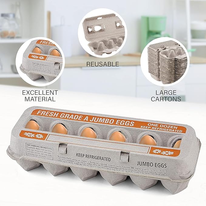 MT Products Natural Pulp Jumbo Egg Cartons 1 Dozen - Disposable Egg Storage Container (Pack of 200) - Made in the USA