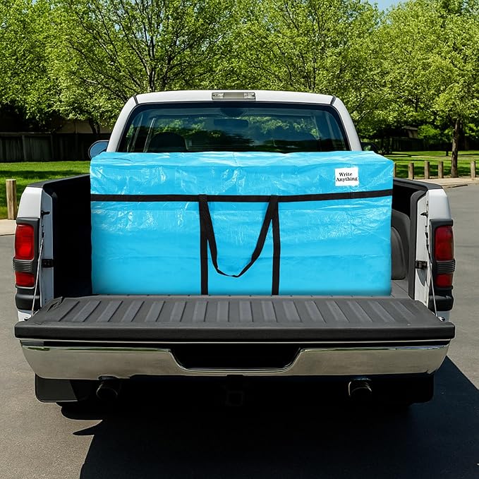 Windyun 4 Pack 69 Gallon Extra Large Moving Bags XXL Heavy Duty Storage Bag with Strong Zipper Handle Jumbo Big Tote Box Foldable for College Dorm Travel Clothes Duffle Blanket Pillow(Lake Blue)