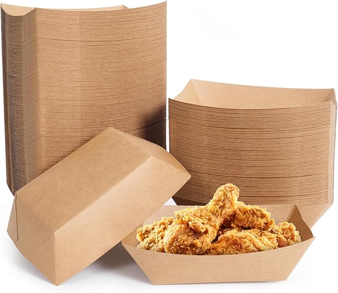 FGCHEEF 3lb Paper Food Trays, 250 Pack Disposable Paper Food Boat Serving Boats for French Fries Nachos Snack Hot Dog Taco BBQ Popcorn Bachelor Party Picnic