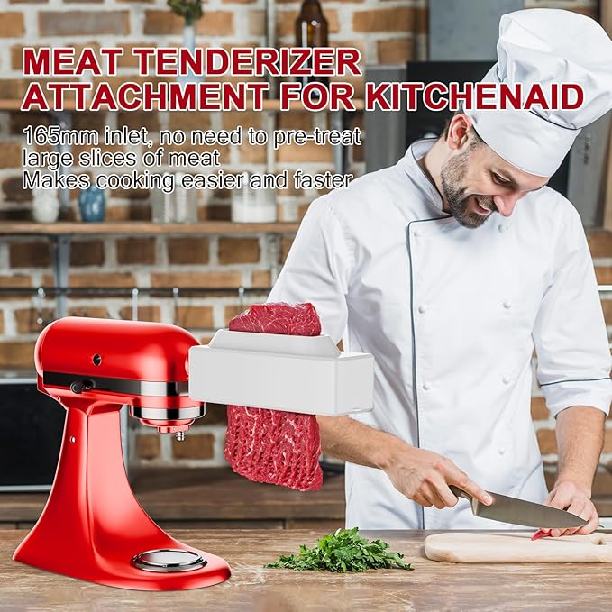 Professional Meat Tenderizer for KitchenAid Mixer, Meat Tenderizer Machine, Dishwasher-Safe Attachment with 6.5" Inlet, Perfect for Home & Restaurant Chefs, Hunters, White