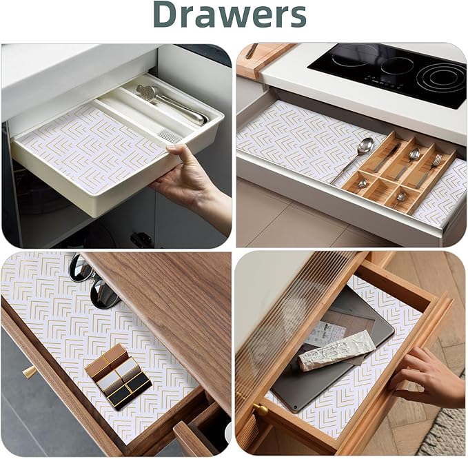 Shelf Liner for Kitchen Cabinets Non Adhesive Drawer Liner Gold Arrow Non-Slip Thickened Shelf Liner Paper Strong Easy to Clean for Tool Box Refrigerator with Knife and Tape Measure 12 inche x 20 feet