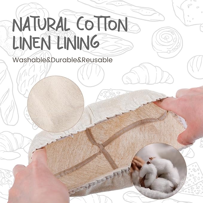 DOYOLLA 14.5inch Oval Bread Dough Proofing Rising Rattan Basket & Liner Combo for Professional & Home Baking (2 basket & 2 liner)