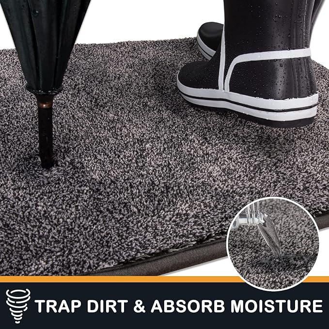 PURRUGS Dirt Trapping Door Mat 20" x 31.5", Non-Slip Machine Washable Entryway Rug, Dog Doormat, Indoor Front Door Mat, Super Absorbent Entry Rug for Muddy Shoes & Paws, Light Grey-Dark Grey