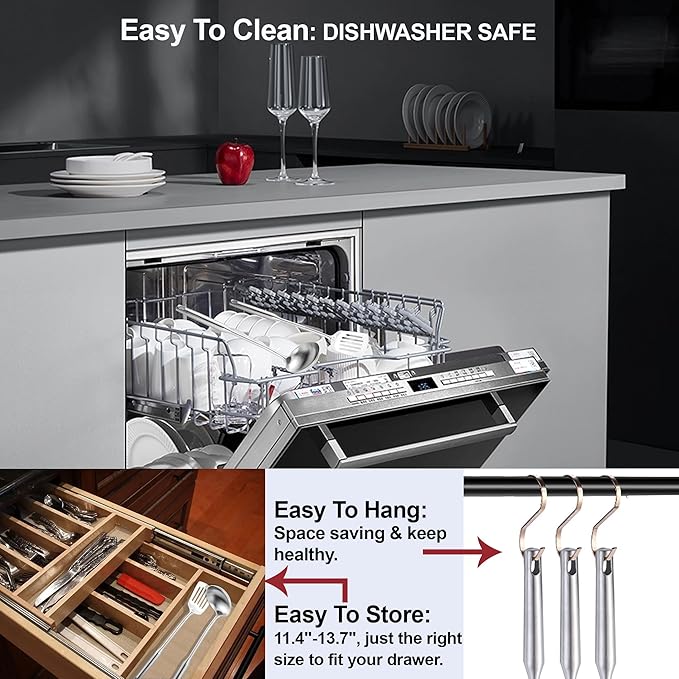 NIITAWH Stainless Steel Kitchen Utensils 13 PCS Metal Set, Solid and Slotted Spoon, Fork, Spatula, Ladle, Skimmer, Slotted Spatula Tunner, Spaghetti Large Spoon, Meat Fork, Masher, Whisk, Tongs