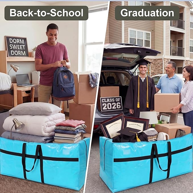 4 Pcs 66 Gallon Extra Large Moving Bags Heavy Duty Storage Bag with Strong Zipper Handle Foldable XXL Jumbo Storage Tote Packing Moving Box for College Dorm Travel Cloth Duffle (Black)