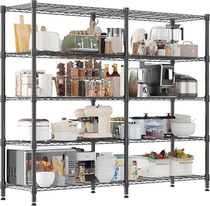 Homdox Heavy Duty Metal Shelves for Storage, 5 Tier Storage Racks and Shelving, Adjustable Wire Shelving Unit, Garage Rack Pantry Shelves Kitchen Shelving, 18"x72"x72", Black