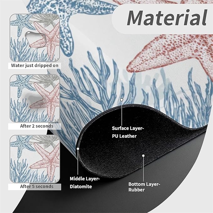 Kitchen Sink Splash Guard，coral starfish shells Faucet Mat Sink Gadgets-Super Absorbent Fast Drying Mat Drip Catcher for Kitchen, Bathroom,Sink Mat, Dish Drying Mat, Bathroom(15" X 5.5" )
