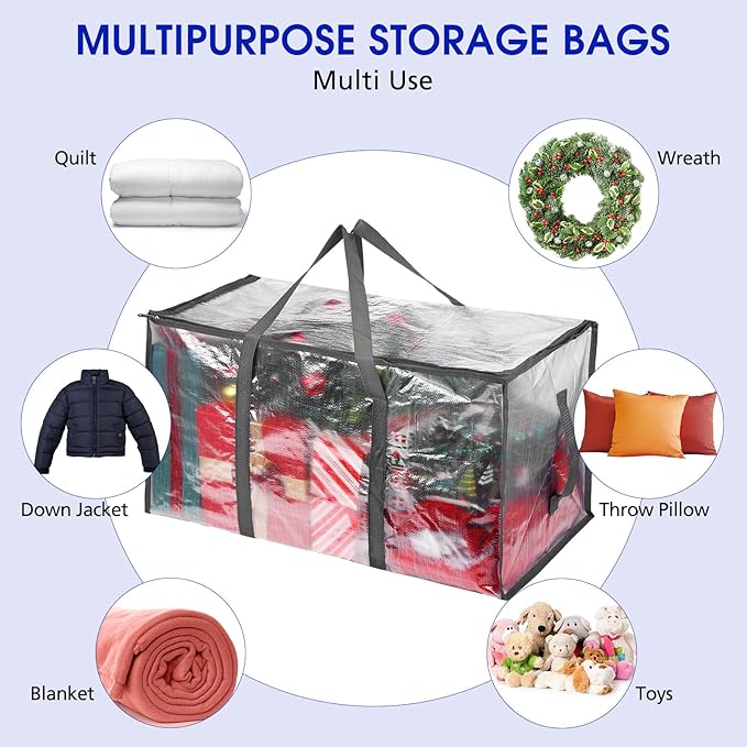 Aliceset 12-Pack Clear Moving Bags 90.84L Heavy Duty Extra Large Storage Totes with Reinforced Handles & Zippers, for Moving, College Dorm, Traveling(Gray)
