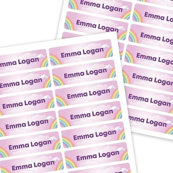 Mini Labels 1.5”x0.4” - 198-Pack Custom Name Stickers - Personalized Waterproof Labels for Bottles, Food Containers, School Supplies and More – Dishwasher/Microwave Safe – Rainbow