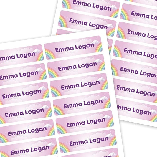 Mini Labels 1.5”x0.4” - 198-Pack Custom Name Stickers - Personalized Waterproof Labels for Bottles, Food Containers, School Supplies and More – Dishwasher/Microwave Safe – Rainbow