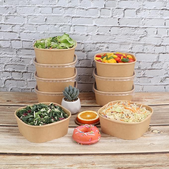 JAYEEY 25 oz Disposable Kraft paper bowls with lids, Food containers Soup Bowls Party Supplies Treat Bowls 50 Pack