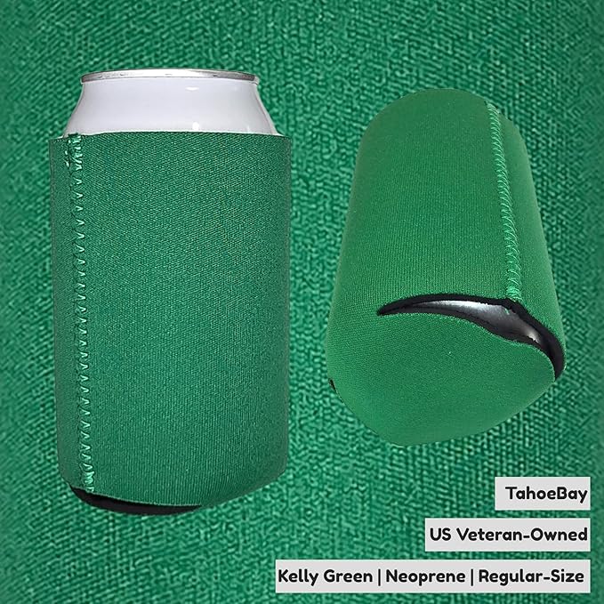 TahoeBay Neoprene Can Cooler Sleeves (50-Pack) Bulk Blank Sublimation Blanks for Vinyl Regular Size Plain Beer Coolers for Soda Cans & Bottles Black, White, Solid Color Set (Kelly Green)