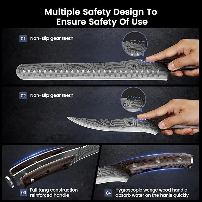 SYOKAMI Brisket Slicing Knife Set, Carving and Boning Knife for Meat & Turkey Cutting, Japanese Style High Carbon Steel Kitchen Knives Set For Home & BBQ, Wood Ergonomic Full Tang Handle, Christmas gift