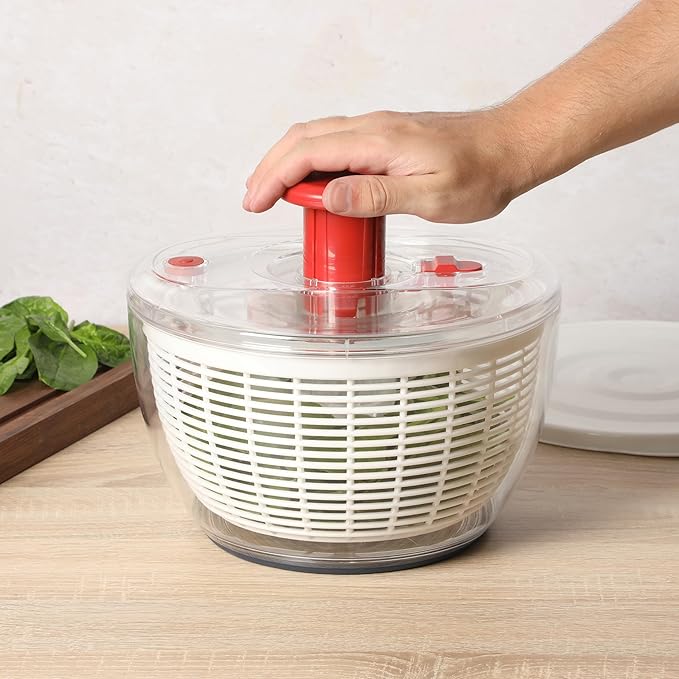 Sur La Table Kitchen Essential 6.3 Qt Salad Spinner, Fruit Wahser, Fruit Washing Bowl with Strainer, Vegertable Cleaner, Salad Cleaner, Lettuce Washer - Red