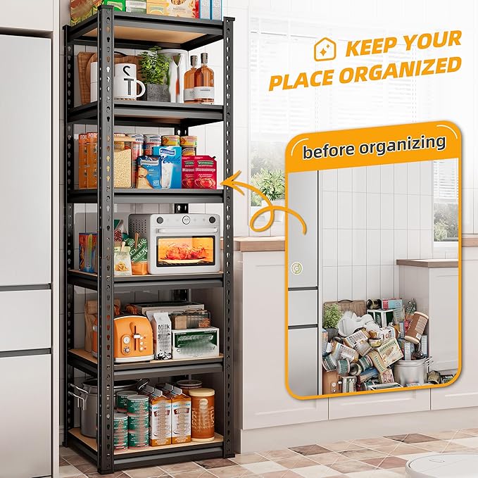 REIBII Storage Shelves 6 Tier Garage Shelving Heavy Duty Metal Shelving Loads 2250LBS Adjustable Metal Shelves for Garage Pantry Closet Kitchen Basement 16" W x 16" D x 72" H