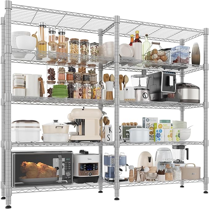 Homdox 5 Tier Storage Shelves, Heavy Duty Wire Shelving Unit, Adjustable Metal Shelves for Storage, Garage Rack Pantry Shelves Kitchen Shelving, 14"x60"x72", Silver Gray