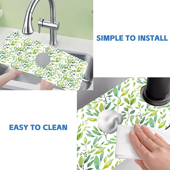 Tropical Eucalyptus Leaves Kitchen Sink Splash Guard Mat Absorbent Fast Drying Mat Faucet Draining Mat Sink Splash Guard Behind Faucet Drip Catcher for Kitchen Bathroom 5.5"×15"