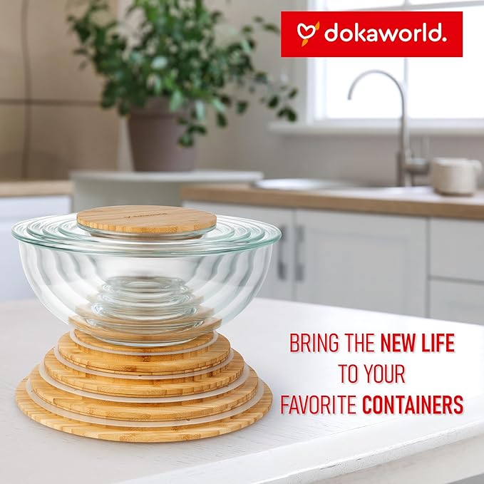dokaworld Glass Mixing Bowls Bamboo Lids - Lids are compatible with all Glass Mixing Bowls Set