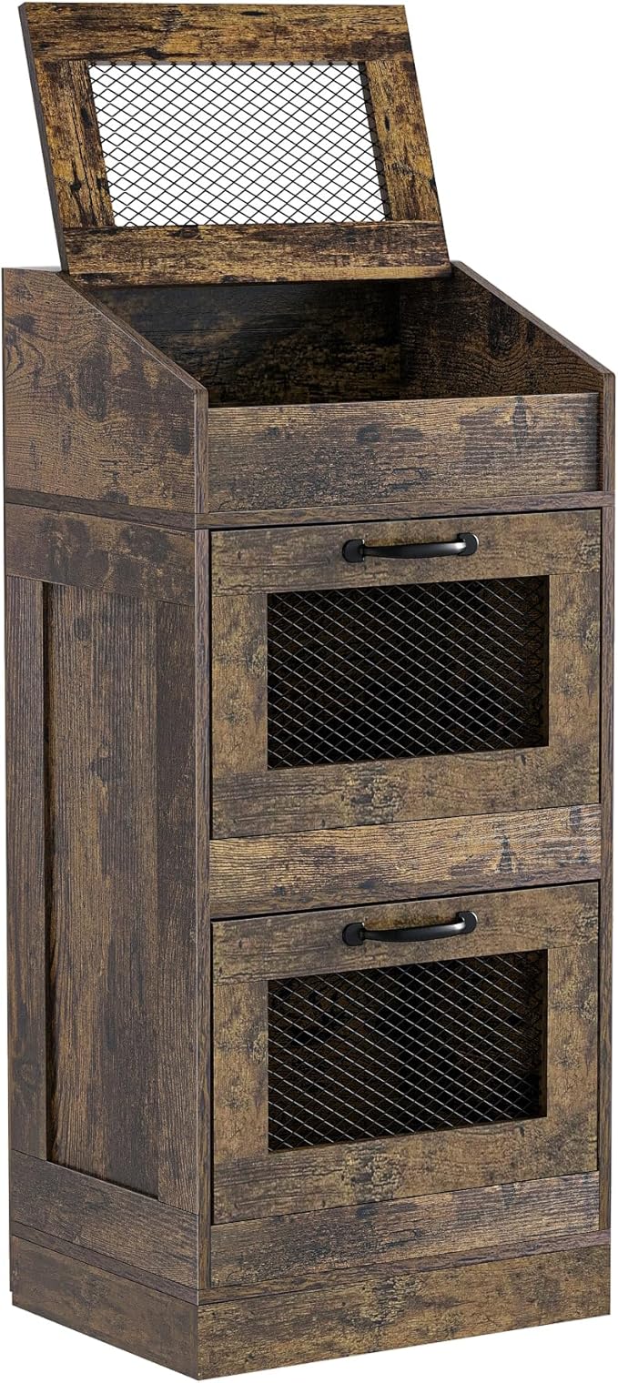 Potato Storage Bin with Lid, Rustic Wooden Onion Storage Bin, Bread Box for Kitchen, Kitchen Decorative Vegetable Storage Cabinet, Rustic Brown HPC001SR