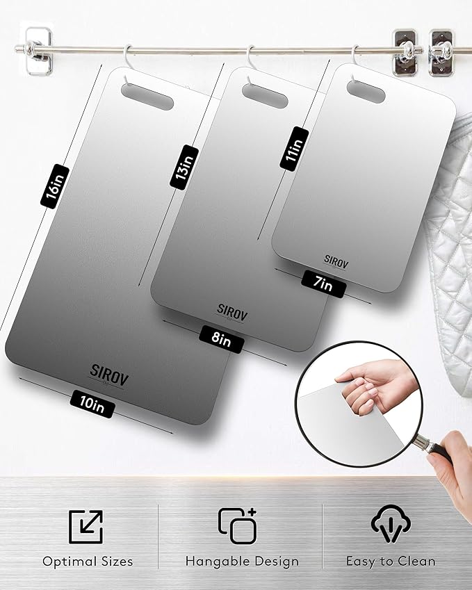 Titanium Cutting Board, 100% Pure Titanium Cutting Boards For Kitchen, Best Non Toxic chopping board, Dishwasher safe, Hygiene and Durability for Meat, Fruit, and Vegetables (Set of 3)