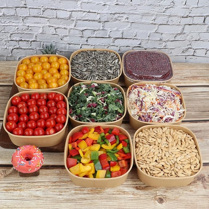 JAYEEY 34 oz Disposable Kraft paper bowls with lids,Food containers Soup Bowls Party Supplies Treat Bowls 50 Pack