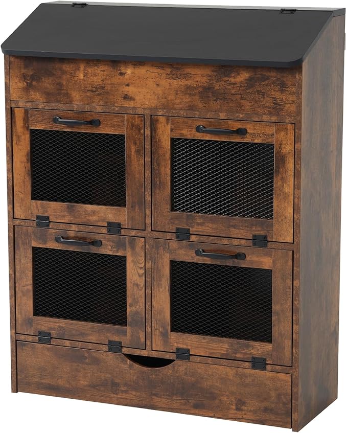 Verano Garden Large Potato Storage Bin, Wooden Bread Box with Lid, Potato and Onion Storage Bin with 4 Mesh Doors & Removable Drawer, Kitchen Fruit and Vegetable Storage Cabinet(Rustic Brown, 31.5")