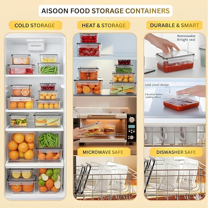 AISOON 40 Pcs 85oz Large Food Storage Containers with Lids, Reusable Meal Prep Containers for Kitchen Storage, Airtight Leakproof & BPA-Free Freezer, Microwave & Dishwasher Safe