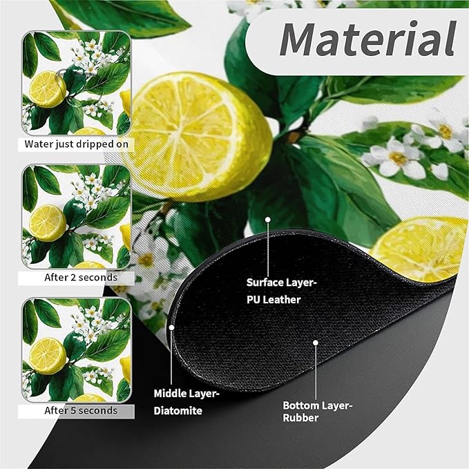 Kitchen Sink Splash Guard，vintage Lemon Tree Faucet Mat Sink Gadgets-Super Absorbent Fast Drying Mat Drip Catcher for Kitchen, Bathroom,Sink Mat, Dish Drying Mat, Bathroom(15" X 5.5" )