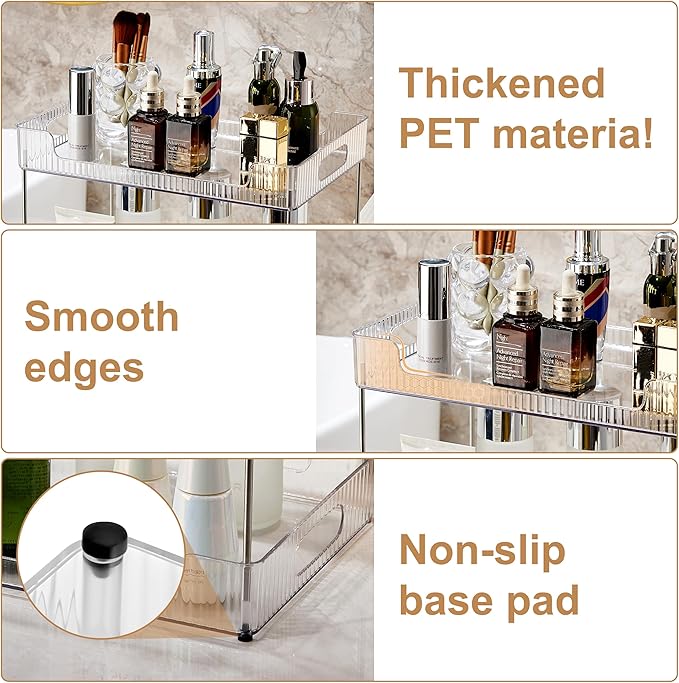 Goderewild 3 Tier Bathroom Counter Organizer, Multi-Purpose Cosmetics Skincare Shelf, Fits A4 Size Makeup Organizer for Office and Vanity Tray, Countertop Storage Solution for Kitchen,Bath.(Clear)