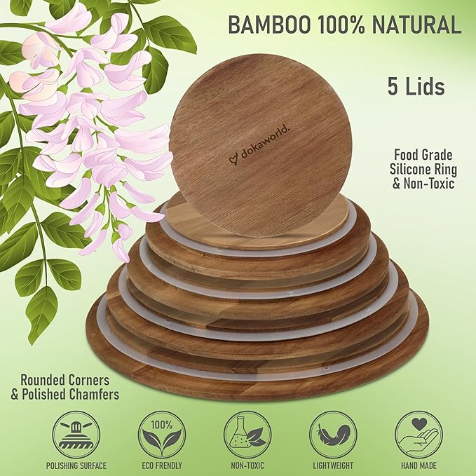 dokaworld Glass Mixing Bowls Acacia Lids - (Bowls Not Included) Lids are compatible with all Glass Mixing Bowls Set