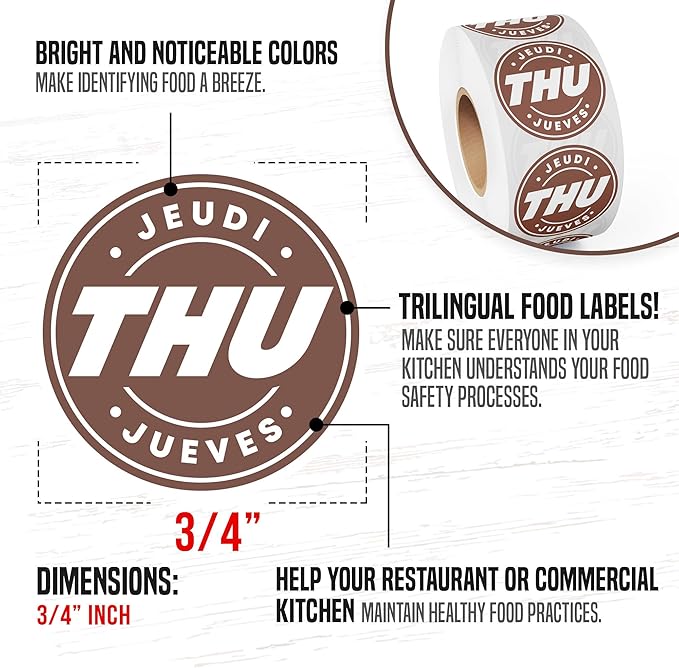 Easy Identification Date Stickers 7,000 Days of The Week Stickers – Thursday 3/4" Days of The Week Food Labels – Day Dots for Food – Restaurant Supplies – Best by Commercial Kitchen Supplies