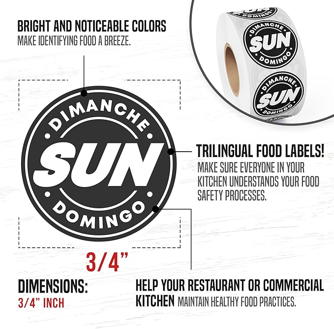 Easy Identification Date Stickers 7,000 Days of The Week Stickers – Sunday 3/4" Days of The Week Food Labels – Day Dots for Food – Restaurant Supplies – Best by Commercial Kitchen Supplies