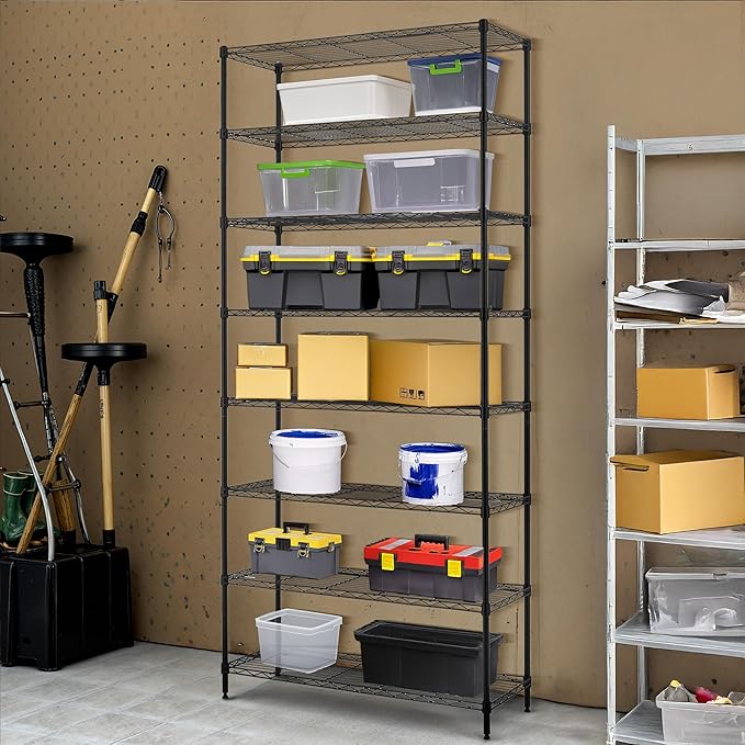 Finnhomy 8-Tier Wire Shelving Unit - Adjustable Steel Rack, 14x36x80 Inches, 8 Metal Shelves for Pantry and Garage Storage - NSF Certified, Black