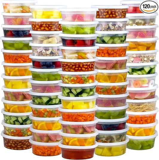 Dipoo 60 Sets (120-Piece) Deli Containers with Lids 8 oz, Leak-Proof & BPA Free Airtight Takeout Plastic Food Storage Containers for Soup, Freezer/Microwave/Dishwasher Safe
