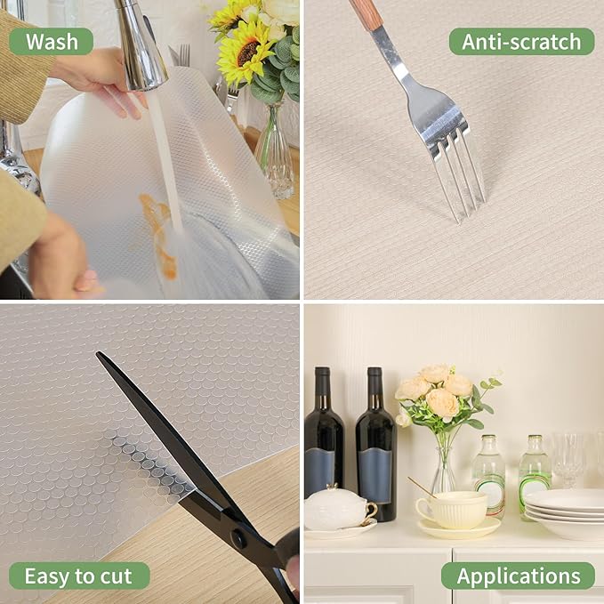 Shelf Liner, wohomuke 15 inch x 20 ft Shelf Liners for Kitchen cabinets nonstick Shelf Lining Drawer Mats EVA Protector for Cupboard (Clear,15 inch x 20 ft)
