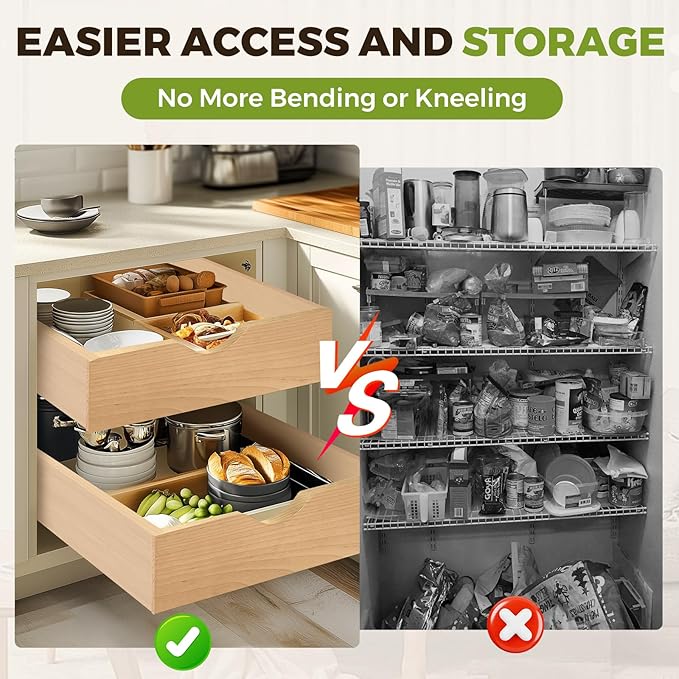 Pull Out Drawers for Cabinet 14.5" W x 22" D x 4.5" H Wood Slide Out Organizer and Storage Kitchen Cabinet Drawers Slide Out Shelves Pull Out Shelves in Kitchen Pantry Bathroom with Soft Close