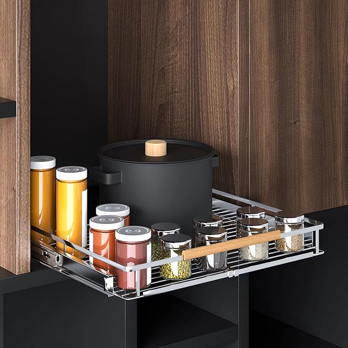 Pull Out Cabinet Organizer, 12.2~17.9"W x 22.5"D Expandable Pull Out Shelves for Kitchen Cabinets, Heavy Duty Metal Slide Out Pantry Shelves Sliding Shelf for Home Kitchen,Under Sink,Wardrobe