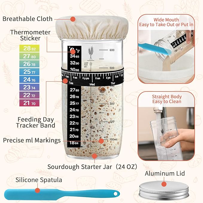 PeacePeo 10 Inch Round & Oval Sourdough Proofing Basket Set, Banneton Bread Proofing Basket with Starter Jar, Sourdough Starter Kit Includes Bread Knife & Bread Board Natural Rattan for Perfect Loaves