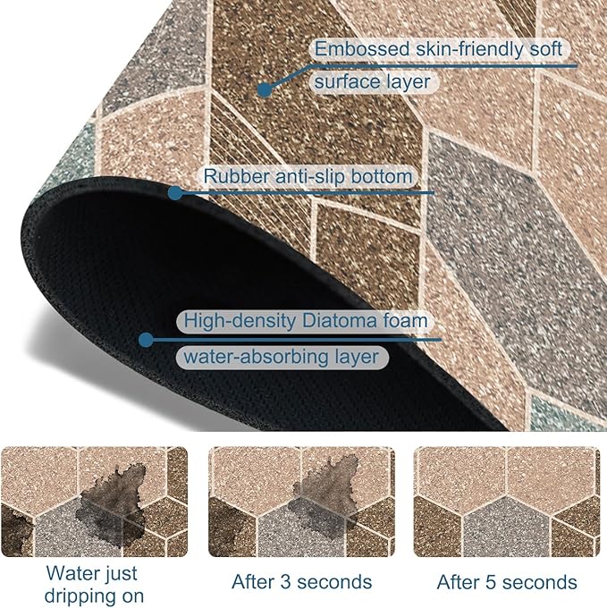 Geometry Blocks Sink Splash Guard Glitter Geometry Faucet Absorbing Mat Fast Drying Mat Sink Gadgets Splash Guard Behind Faucet Drip Catcher for Kitchen Bathroom, 15.5"x5.5"